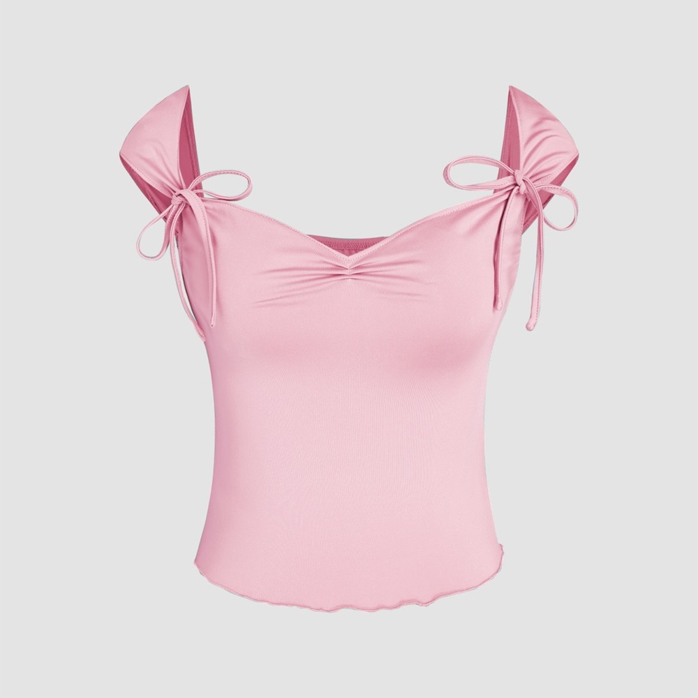 Cider Pink Fitted Tank Top with Tie Front